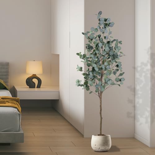 Image of Artificial Eucalyptus Tree, 6FT Tall Faux Eucalyptus Tree, Artificial Plants with Realistic Trunk and Lifelike Leaves for Home Office Decor 6FT Fake Eucalyptus Tree for Home House Office Decor.