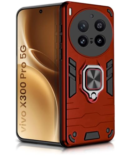 Image of WOW IMAGINE Shock Proof Back Case Mobile Cover for Vivo X300 Pro 5G | Back Cover Case (Tough Armor | Hybrid PC + TPU | Ring Holder & in-Built Kickstand | Red)