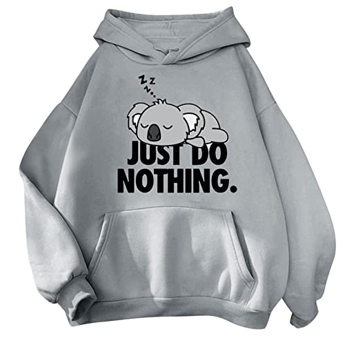 Sweat oversize femme avec motif imprime mignon et capuche ajustable