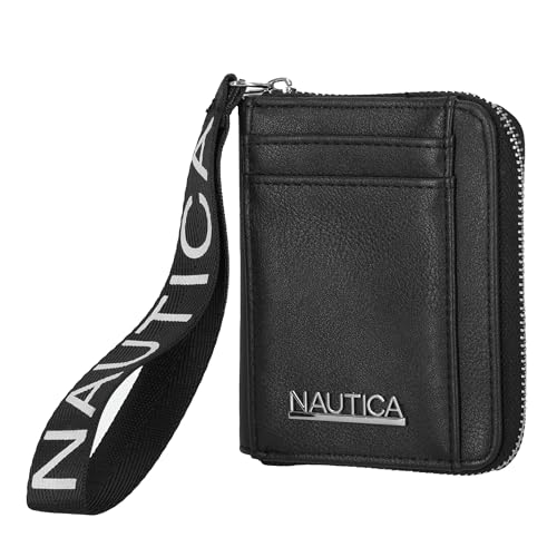 Nautica Everglades Small Wallet for Women, Compact Thin Wristlet, Credit Card Wallet with ID Window, Zippered Coin Purse, Black