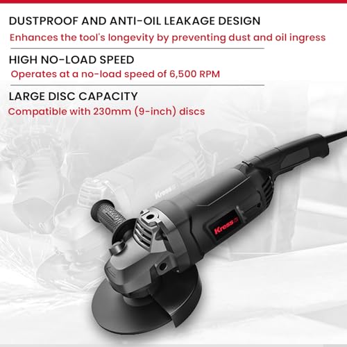 Image of Kress KU733 2200W 230mm Angle Grinder | Heavy-Duty 9-Inch Grinder with Auto Spindle Lock, Soft Start & Auxiliary Handle | 6500 RPM Brushed Motor | Ideal for Cutting, Grinding & Polishing