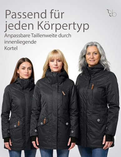 Berydale Damen Funktionsparka Jacke, Schwarz - Gefütterter Winter Parka, M EU