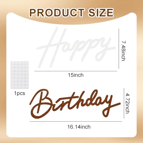 Image of TONIFUL Happy Birthday Sign for Backdrop - Glitter White Brown Felt Banner - Includes Dot Glue - Perfect for Birthday Party Backdrop,Wall Decr,Balloon Arch,Photo Background
