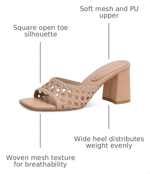 Image of Women's Heeled Sandals Mesh Mules Square Open Toe Block Chunky Heel Slip On Slide Sandals Comfy Dressy Summer Party Shoes