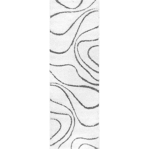 Image of (Pack of 2 Transitional Flames Shaggy Carpet for Living Room, Bedroom, High Low Design Finish Microfiber 1.8 Inch Pile High, 2x6 Feet Runner Ivory|Grey Color