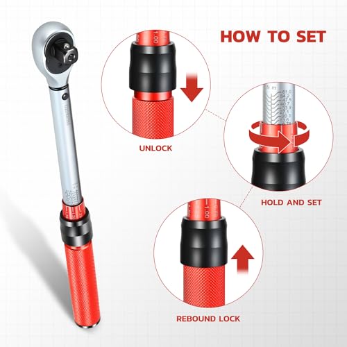DNA MOTORING Chave de torque de 1,27 cm (1/5.1 cm) Chave de torque para reparos, montagem de manuten