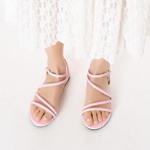 Image of Mtzyoa Women Flat Sandals Dressy Strappy Gladiator Summer Ankle Strap Nude Open Toe Comfortable Wedding Casual Leather Ladies Party Trendy Vacation