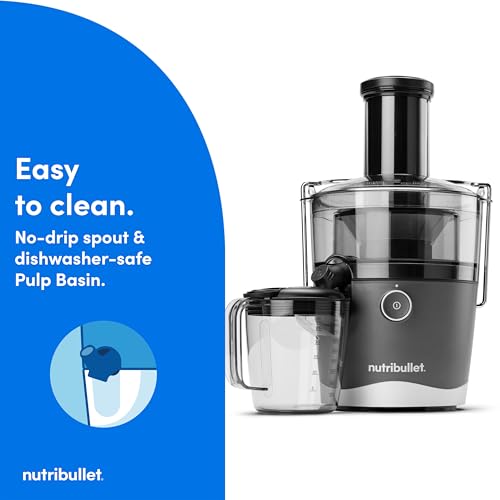 nutribullet® Juicer, 800W Juicer, Large 3" Feed Chute for Whole Fruits and Vegetables, 27oz Juice Pitcher, .5L Pulp Container, Dual Speeds, BPA Free, Gray, NBJ50100 - image 6