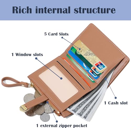 Cute Blue Small Wallet for Women and Girls Minimalist Leather Coin Purse with Simple Buckle Kawaii Travel Wallet with ID Window Compact Cash Wallet for Ladies and Teens4