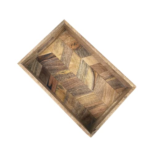Rectangular Herringbone Wooden Serving Trays - Mango Wood (1, Small), Brown - Image 2