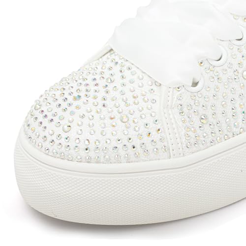 Elivandon 9995 Wedding Shoes Lace Bridal Sneakers 1.46" Platform Bride Tennis Shoes Sparkling Rhinestone Wedding Sneakers 6