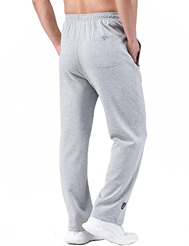 Zoulee Men's Open-Bottom Sports Pants Sweatpants Trousers Zip Fly Closure Thin Light Grey L #TOP5