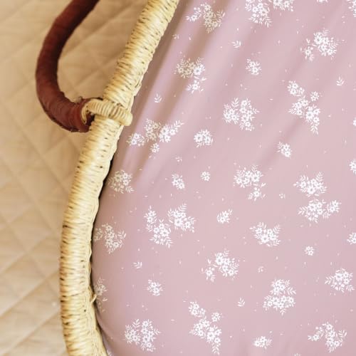 Image of Baby Bassinet Sheets Girl (Antique Rose) 2-Pack - Fitted Bedside Bassinet Sheets - Buttery Soft Cotton Blend for Standard Mattress Pad - Compatible with Halo BassiNest