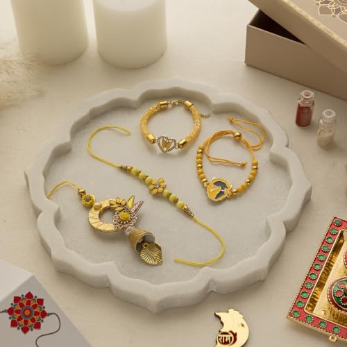 Image of Premium Handmade Designer Rakhi Set for Brother and Bhabhi Adjustable Couple Rakhi with Roli Chawal & Nariyal
