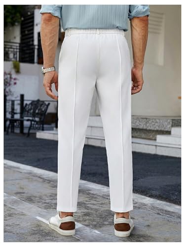 OYOANGLE Men's Pleated Dress Pants Zipper Fly Work Office Tapered Suit Pants Business Casual Trousers2