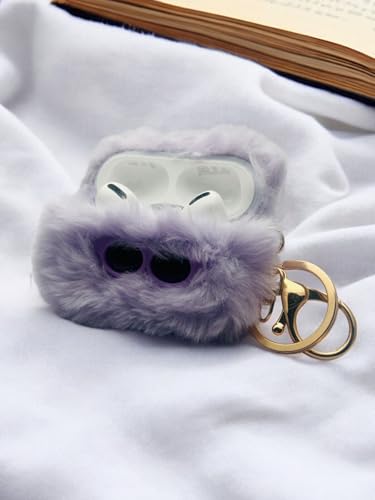 Image of SE HUB Airpods Pro 2 Case Cover Keychain for 2Nd Generation Fur Eye Design Shock Proof 360-degree Protection Case Cover Soft Skin Silicone Compatible 3D Design Headphones Case (Instagram)- Purple
