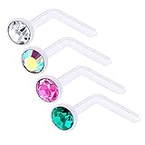 bodyjewellery 4pcs 20g 0.8mm Nose Screw Rings L Shaped Bioflex Flexible Nostril Piercing Jewelry 2.5mm Crystal - CLABROBZ