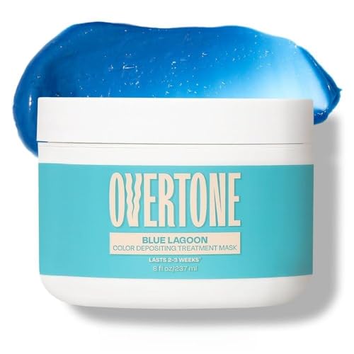 Image of Overtone Semi Permanent Hair Color Conditioner, Blue Lagoon, 8 oz, Nourishing, Damage-Free, Color Depositing Mask for All Hair Types with Shea Butter & Coconut Oil, Vegan & Cruelty-Free