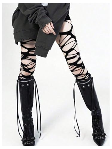 MakeMeChic Women's Hollow Out Tights Stretchy Ripped Grunge Gothic Y2K Pantyhose2