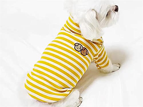 Cute Doggie Embroidery Dog Shirts Pet Cotton Striped T-Shirt Breathable Stretchy Dog Sweater Turtleneck Knitted Puppy Pullover For Cats Small Dogs (Large, Yellow Striped) #TOP1