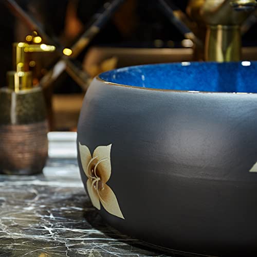 Zestaw Umywalki Ceramicznej I Baterii Z Odpływem Typu „Pop-Up”, Luksusowa Umywalka Nablatowa W Stylu Artystycznym Do Nowoczesnych Łazienek