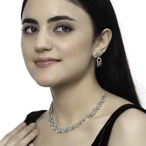 Rhodium-Plated Diamond Leaf Necklace Set