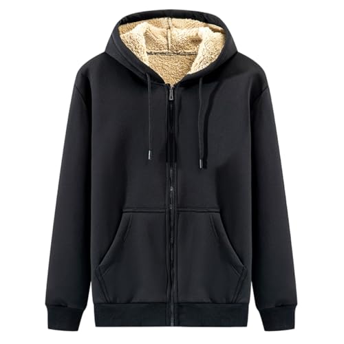 Mens Winter Coats Lined Sherpa Soft Heavyweight Hoodie Thermal Thicken Zip Up Windproof Coat Winter Warm Outerwear