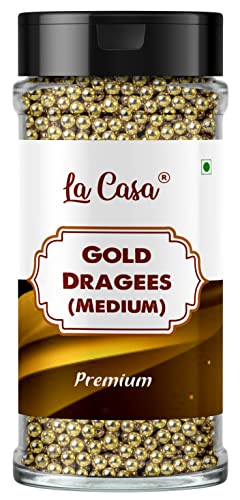 Image of La Casa Premium Gold Dragees | Medium(4mm) Sized Pearl Balls Ideal for Cake Decoration & Garnishing | 100g |