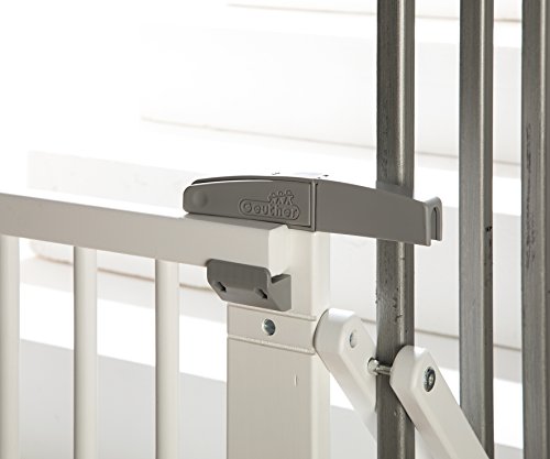 Geuther - Treppenschutzgitter ausziehbar 2733+, für Kinder/Hunde, Schrauben/Klemmen am Geländer, verstellbar, Holz, weiß, 67 - 107 cm, TÜV geprüft - 2