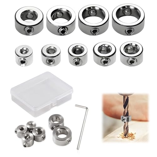 9-teiliger Bohr-Tiefenanschlag Set | Inkl. 3-12mm Tiefenringe & Aufbewahrungsbox | Edelstahl | Universelle Tiefenmessung & Bohrführung für Holzwerken & DIY