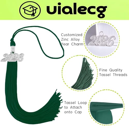Image of Graduation Tassel 2026 for Grad Cap,Forest Green Tassel with Silver Charm