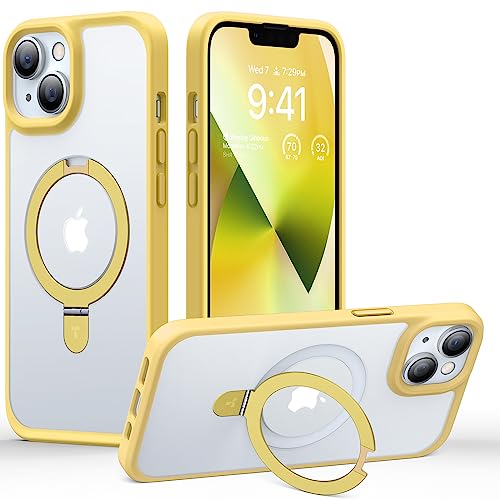 TORRAS Ultra Magnetic for iPhone 13 Case & iPhone 14 Case with Sturdy Stand, [12FT Military-Grade Shockproof & Compatible with MagSafe] Sleek Unbreakable Kickstand Case Ostand Series, Matte Yellow