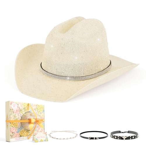 Image of Sequin Cowboy Hat for Men & Women - Sparkly Cowgirl Hat with Thread Detail, Stylish Cowboy Hat for Parties