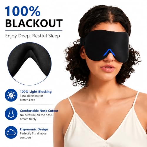 ALASKA BEAR Sleep Mask Memory Foam Contoured Eye Cups for Women and Men, Soft 3D Blackout Eye Mask for Sleeping No Pressure on Eyelids and Eyelashes Protection, Earplugs Set, Black - Image 3