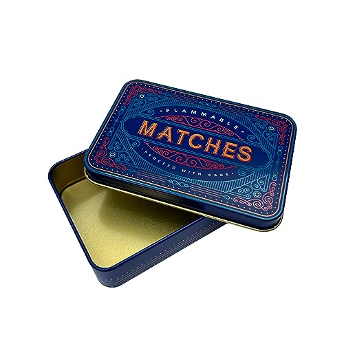 TINIT Matches Tin - Match Storage Box Metal Tin Matchbox Holder Candle Holder Lighter Gift Present (Blue) - Image 2