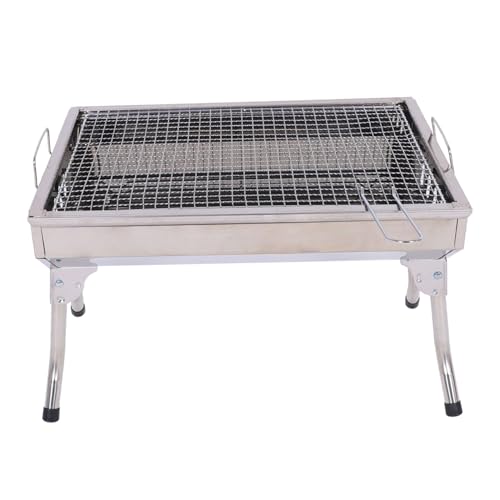 Parrilla de barbacoa, parrilla de carbón portátil plegable 18.3x12.8x12.4 Smoker de mesa de barbacoa de acero inoxidable para picnic, jardín, terraza, campamento, viaje, senderismo