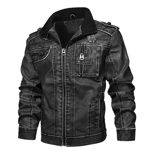 Veste moto homme col montant coupe-vent légère en simili