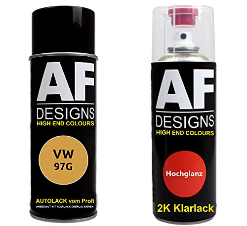 Alex Flittner Designs Pintura Bote Spray Kit para VW 97G Oro Metálico 2K Barniz Claro Pintura Base Aerosol 2x400ml