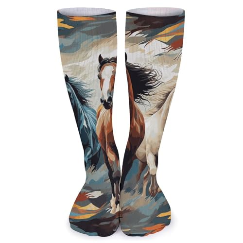 GHBNK Sportsocken mit Pferden als Hintergrund, weich, atmungsaktiv, Winter, warme Strümpfe für Damen und Herren