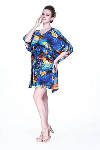 Image of Hawaii Hangover Family Matching Hawaiian Clothes, Sunset Blue | Family matching Hawaiian outfits, Sunset Blue, lightweight rayon, machine washable, tropical print, luaus, cruises