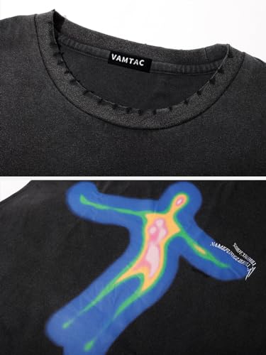 Vamtac Graphic Tees 90s Oversized T Shirts Vintage Distorted Portrait Print Casual Summer Streetwear Top Unisex