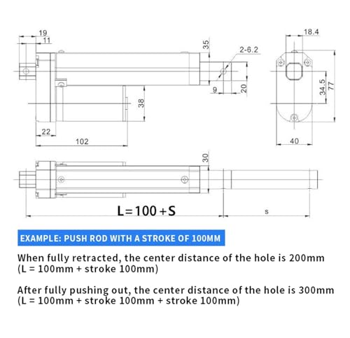 Actuador lineal de 24V con carrera de 250 mm y fuerza de 700N 2