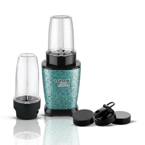 Image of Lesco Mixer Grinder 500W Blender Smoothie Maker with 2 PC jars + 1 Chutney Jar Copper Motor, 2 Years Warranty 21000 RPM Fine Grind in 20 secs, Baby Booster, Green