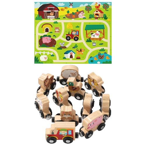 Jeu de train en bois sur le thème de la ferme éducatif préscolaire