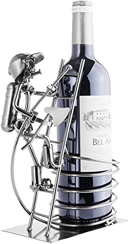 Brubaker Wine Bottle Holder 'Fire Fighter' - Table Top Metal Sculpture - With Greeting Card #TOP1