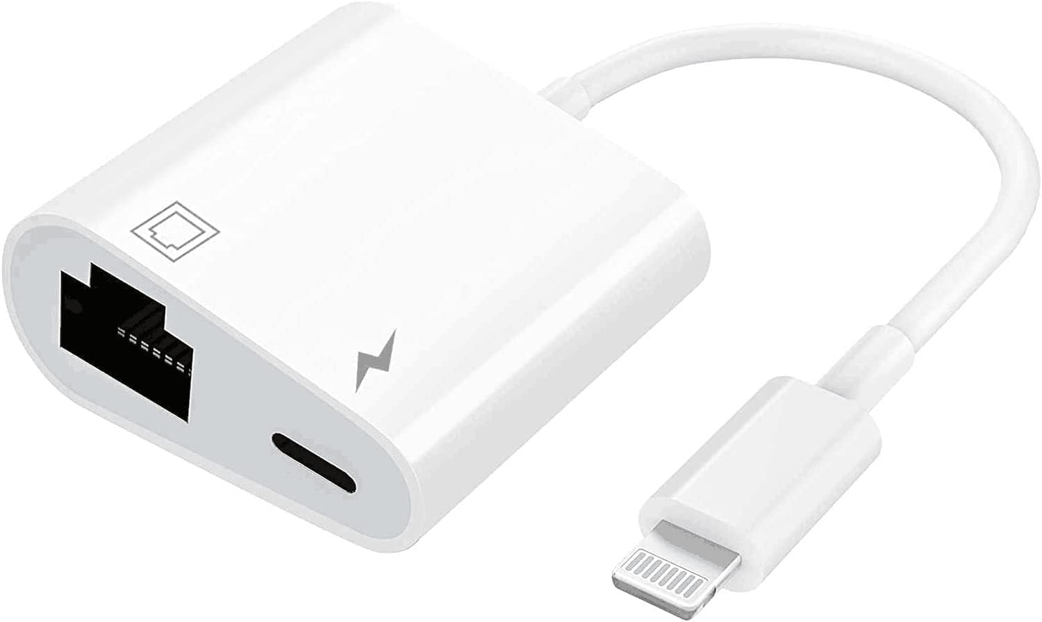 Lighting to Ethernet Adapter, 2 in 1 RJ45 Ethernet LAN Network Adapter for i-Phone/i-Pad/i-Pod, Supports 100Mbps Ethernet Network with Charge Port, Plug and Play, Support All iOS-White-image-13