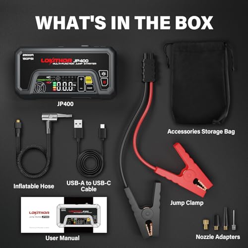 LOKITHOR JP400 Jump Starter with Air Compressor, 2500A 12V Car Battery Jumper Starter Port - image 9