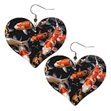 Japan Fancy Koi Karpfen Fische Damen Leder Ohrringe Herz Haken Ohrring Leicht Baumeln Tropfen für Frauen Schmuck