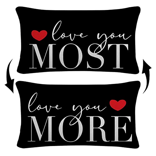 Love You More Love You Most Reversible Decor Throw Pillow Case Decor For Home Bedroom, 12'' X 20'' Black Pillow Case,Great Gift For Wife,Husband, Boyfriend,Girlfriend,Wedding #TOP9