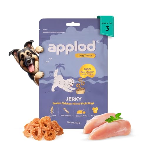 Image of Tender Chicken Mix Fruit Rings Dog Treats for Puppies & Adult Dogs | Made with Real Chicken Breast | High-Protein Low-Fat Grain-Free Reward Snacks | Pack of 3 | 50g x 3